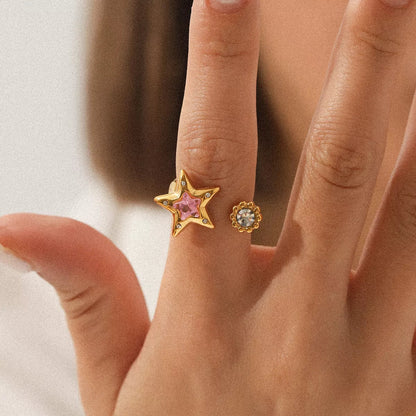 18K Gold - Plated Zircon Star Open Ring - MYSTIQOR
