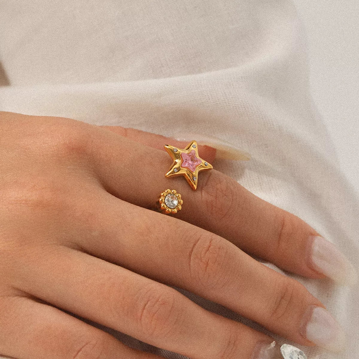 18K Gold - Plated Zircon Star Open Ring - MYSTIQOR