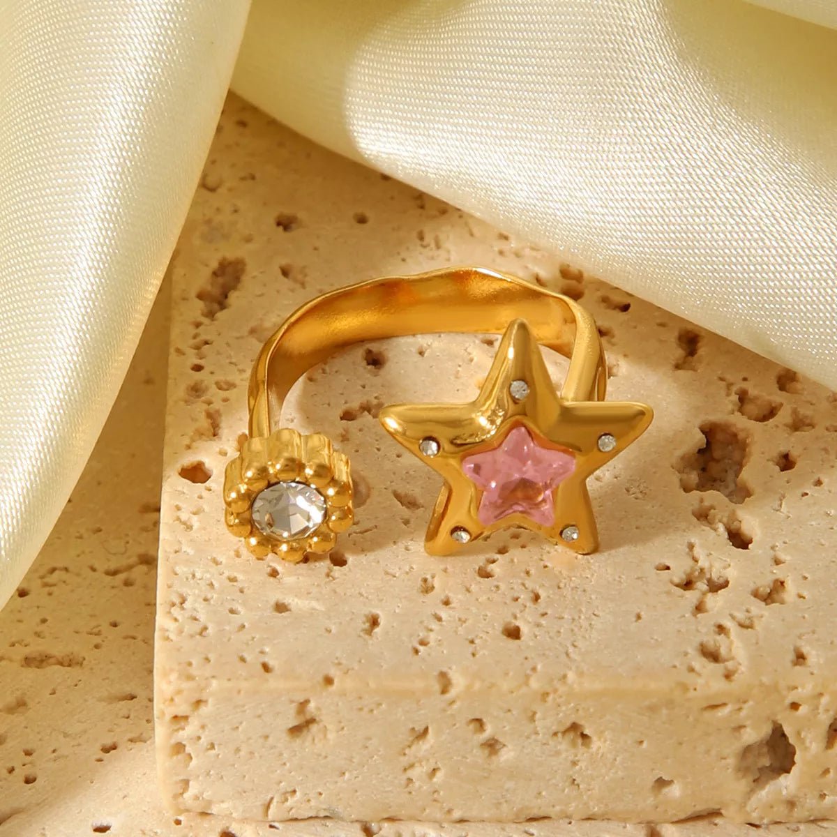 18K Gold - Plated Zircon Star Open Ring - MYSTIQOR
