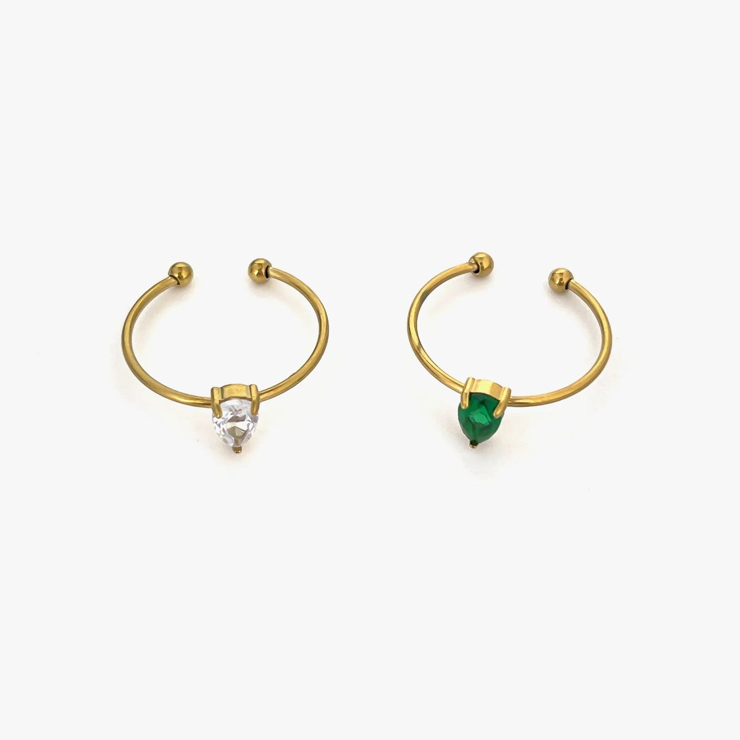 2 - Piece 18K Gold - Plated Inlaid Zircon Open Ring - MYSTIQOR