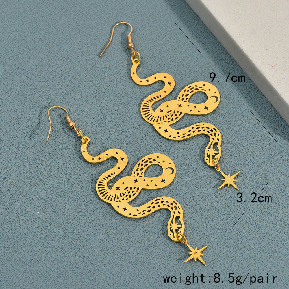 Personalized Design Snake Element Simple Hollow Star And Moon Earrings