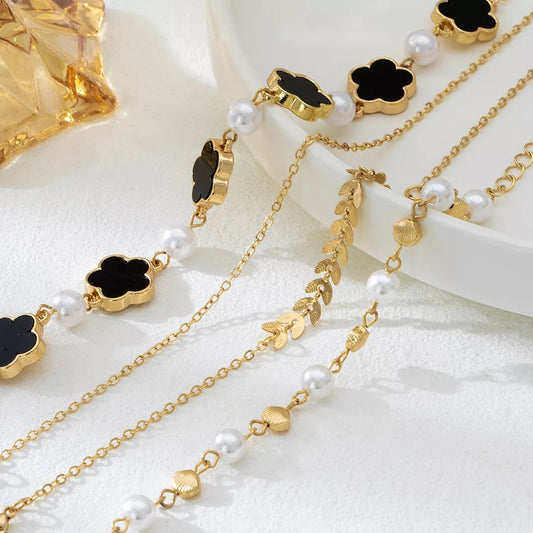 4 - Piece 18K Gold - Plated Alloy Resin Bracelet - MYSTIQOR