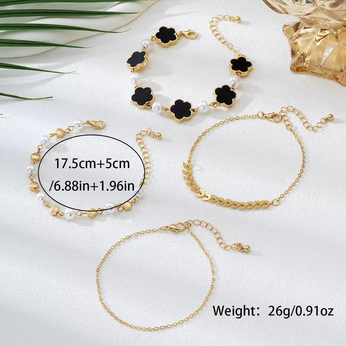 4 - Piece 18K Gold - Plated Alloy Resin Bracelet - MYSTIQOR