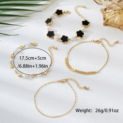 4 - Piece 18K Gold - Plated Alloy Resin Bracelet - MYSTIQOR
