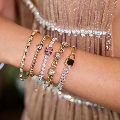 5 - Piece 18K Gold - Plated Stainless Steel Inlaid Zircon Bracelet - MYSTIQOR