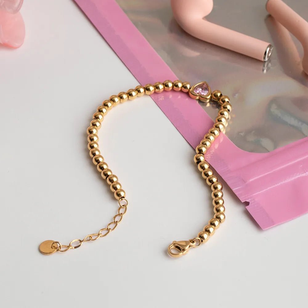 5 - Piece 18K Gold - Plated Stainless Steel Inlaid Zircon Bracelet - MYSTIQOR