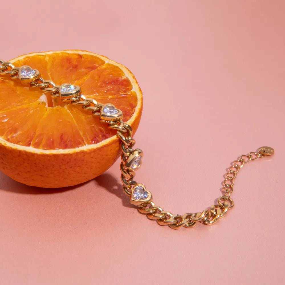 5 - Piece 18K Gold - Plated Stainless Steel Inlaid Zircon Bracelet - MYSTIQOR