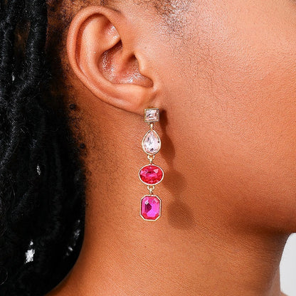 European And American Metal Color Rhinestone Ear Studs Women