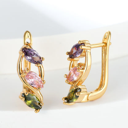 Three Colors Crystal Zircon Champagne Gold Ear Clip Festival Gift Earrings