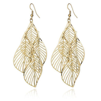 Multi-layer metal hollow leaf earrings