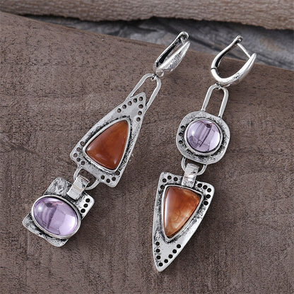 Hecheng Retro Geometric Triangle Metal Pendant Earrings Purple Orange Asymmetric Earrings Women's Retro Jewelry Gift Cross