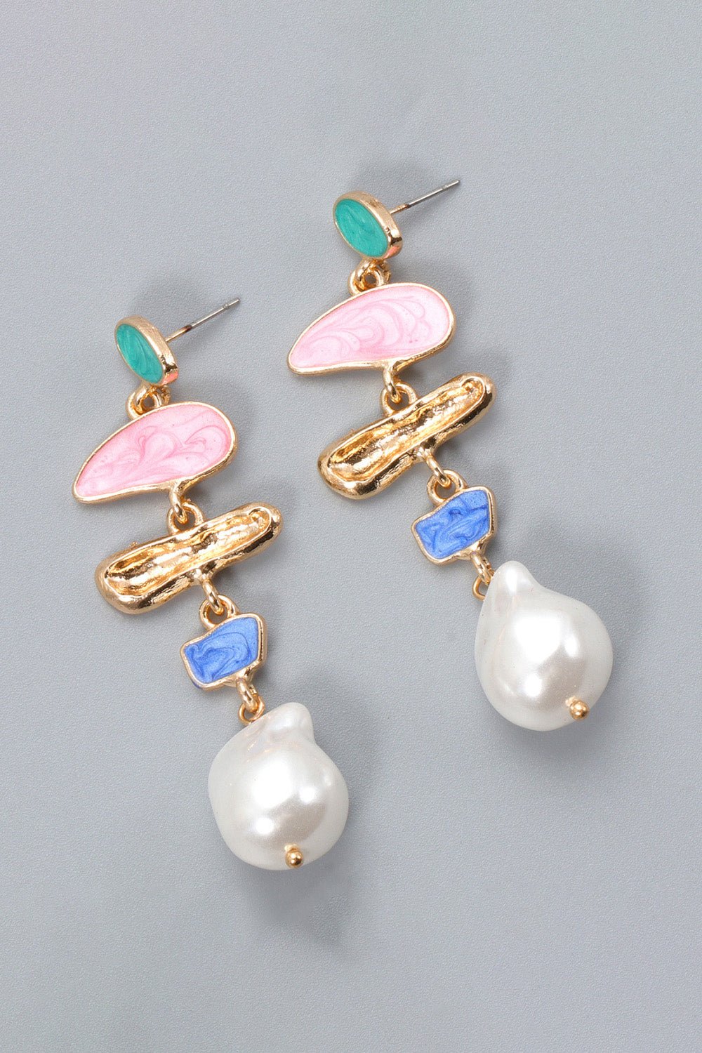 Abnormal Shape Zinc Alloy Synthetic Pearl Dangle Earrings - MYSTIQOR