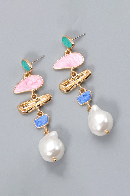 Abnormal Shape Zinc Alloy Synthetic Pearl Dangle Earrings - MYSTIQOR
