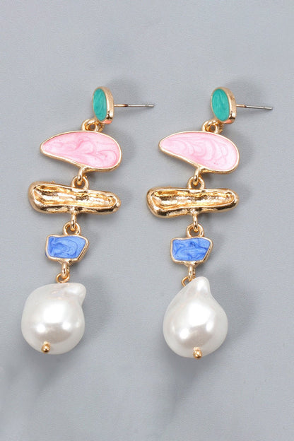 Abnormal Shape Zinc Alloy Synthetic Pearl Dangle Earrings - MYSTIQOR