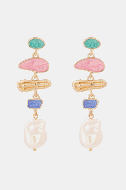 Abnormal Shape Zinc Alloy Synthetic Pearl Dangle Earrings - MYSTIQOR