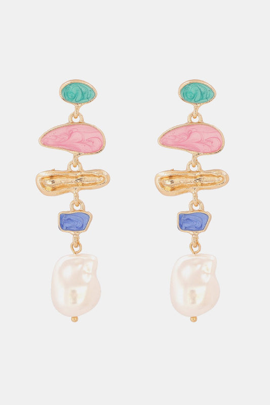 Abnormal Shape Zinc Alloy Synthetic Pearl Dangle Earrings - MYSTIQOR