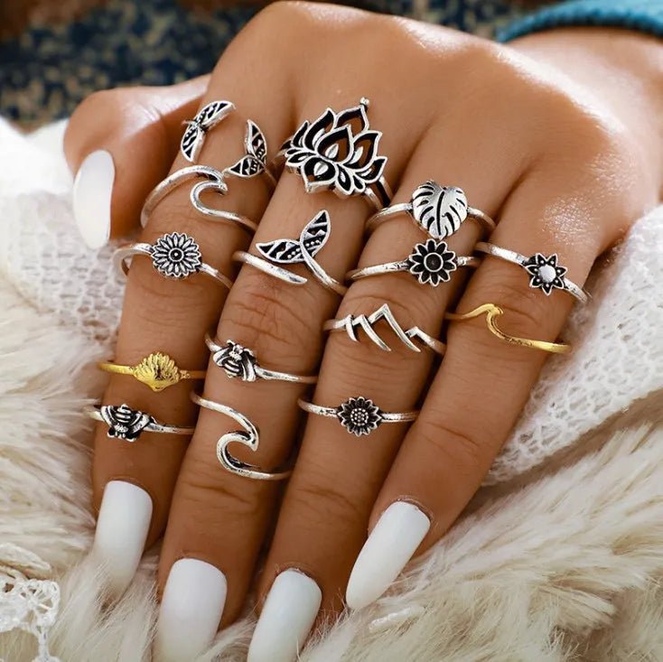 Alloy Multi Shapes 15 - Piece Ring Set - MYSTIQOR