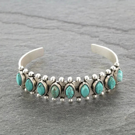 Artificial Turquoise Alloy Open Bracelet - MYSTIQOR