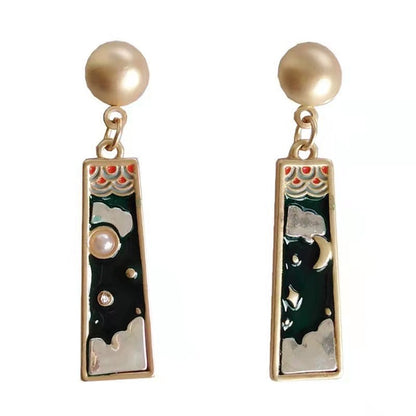Ladies' National Style Dripping Oil Retro Stud Earrings