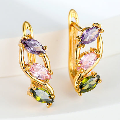Three Colors Crystal Zircon Champagne Gold Ear Clip Festival Gift Earrings