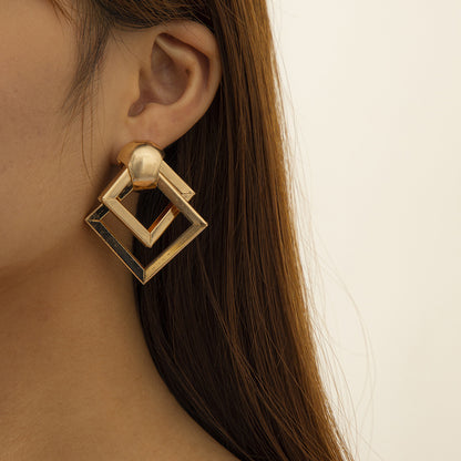 Exaggerated Geometric Hollow Metal Earrings