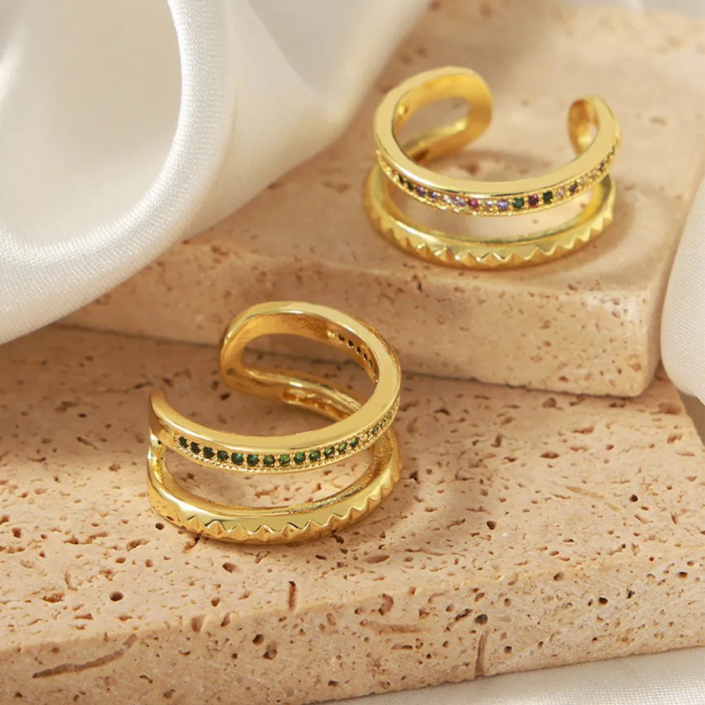 Gold - Plated Czech Diamond Double - Layered Ring - MYSTIQOR