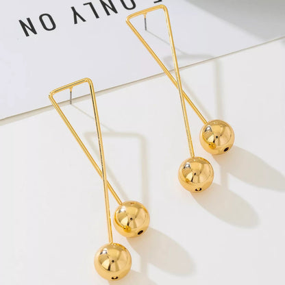 Modern Geometric Triangle Gold Ball Drop Earrings - MYSTIQOR
