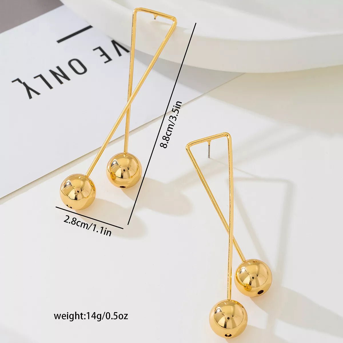 Modern Geometric Triangle Gold Ball Drop Earrings - MYSTIQOR