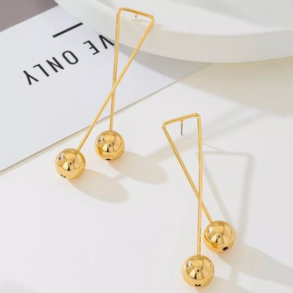 Modern Geometric Triangle Gold Ball Drop Earrings - MYSTIQOR
