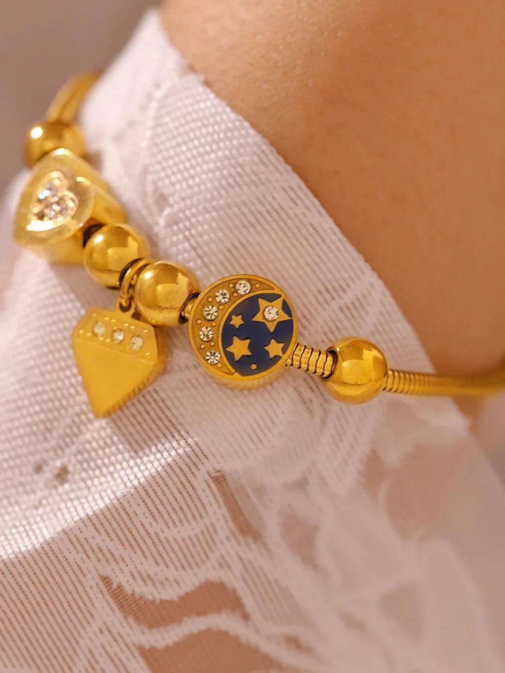 Stainless Steel Rhinestone Charm Bracelet - MYSTIQOR