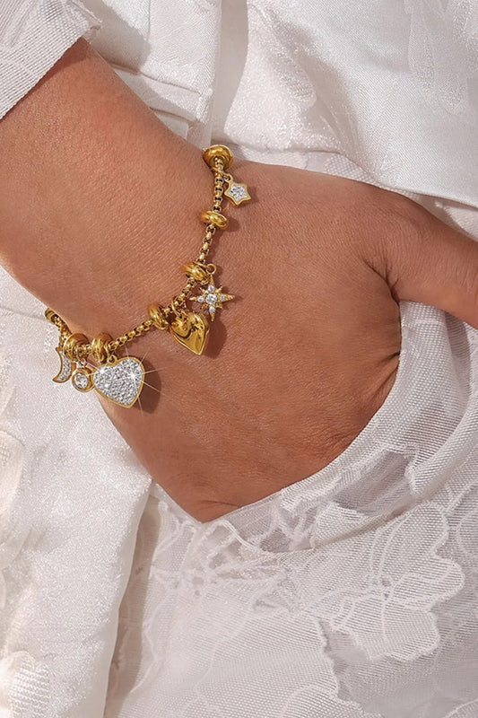 Titanium Steel Inland Zircon Heart Charm Bracelet - MYSTIQOR