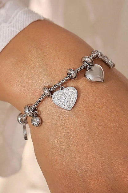 Titanium Steel Inland Zircon Heart Charm Bracelet - MYSTIQOR