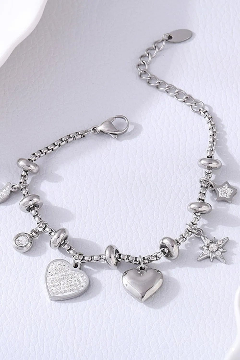 Titanium Steel Inland Zircon Heart Charm Bracelet - MYSTIQOR