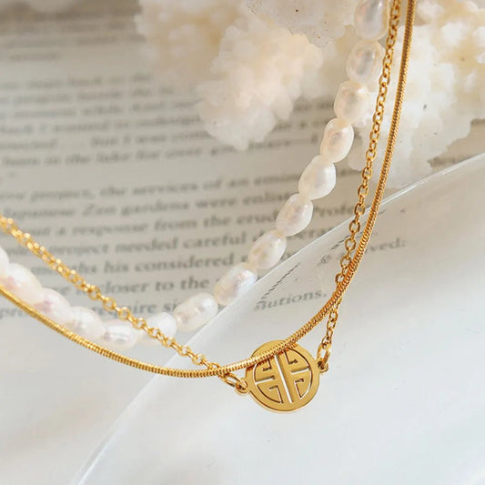 Titanium Steel Three - Layered Pearl Bracelet - MYSTIQOR