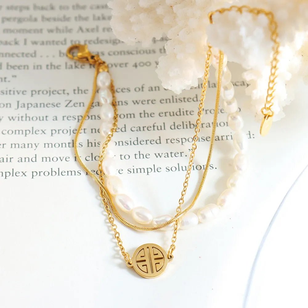 Titanium Steel Three - Layered Pearl Bracelet - MYSTIQOR