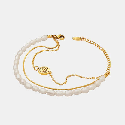 Titanium Steel Three - Layered Pearl Bracelet - MYSTIQOR