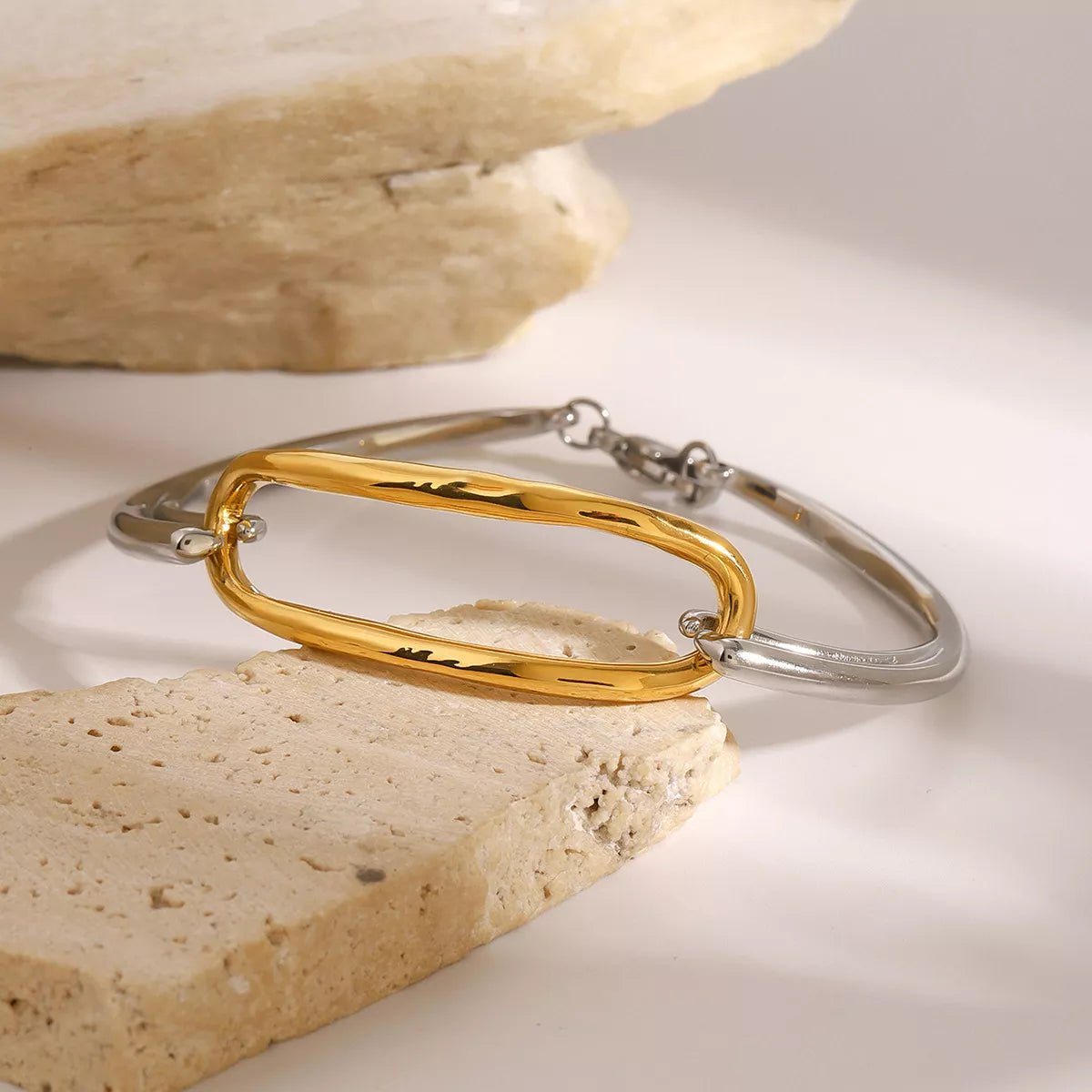 Two - Tone Geometric Link Bracelet - MYSTIQOR