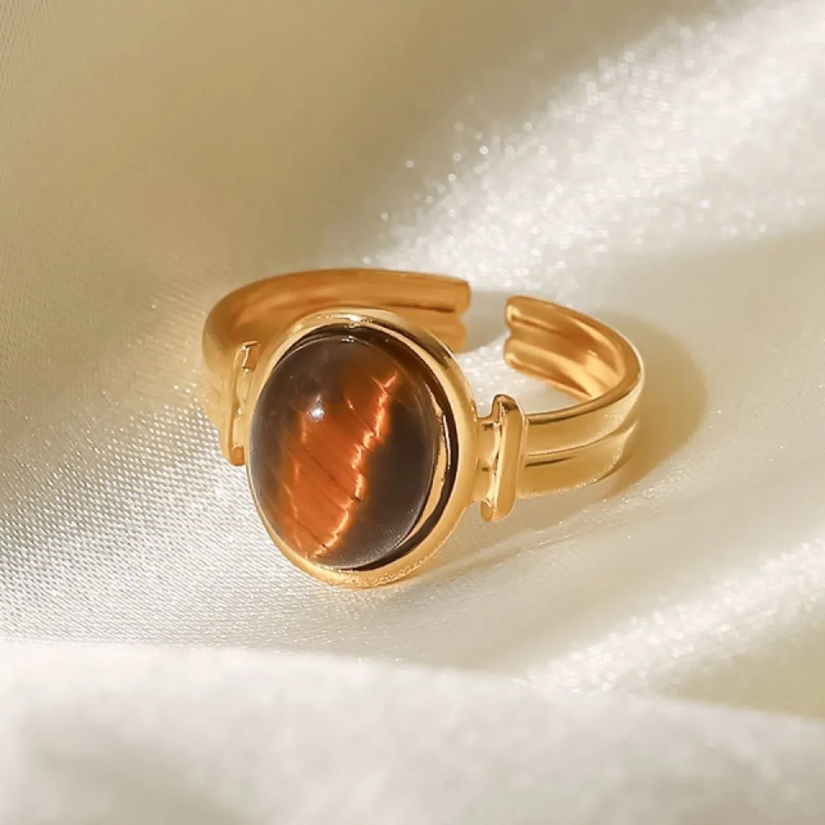 Vintage Natural Stone Gold Plated Adjustable Ring - MYSTIQOR