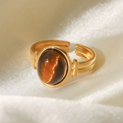 Vintage Natural Stone Gold Plated Adjustable Ring - MYSTIQOR