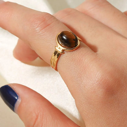 Vintage Natural Stone Gold Plated Adjustable Ring - MYSTIQOR