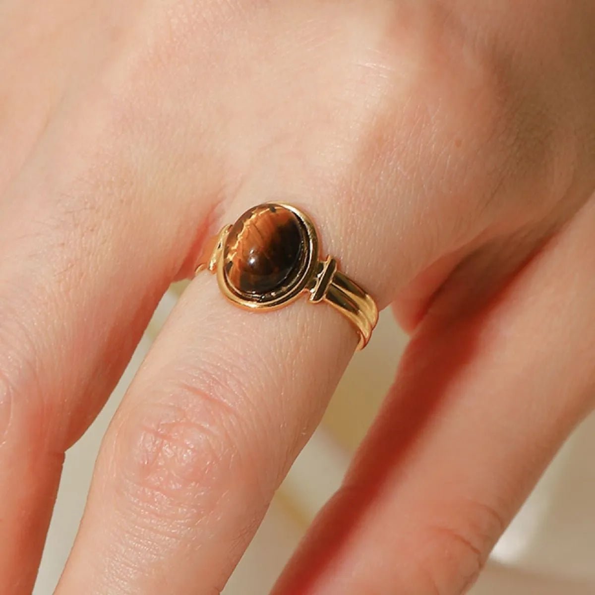 Vintage Natural Stone Gold Plated Adjustable Ring - MYSTIQOR