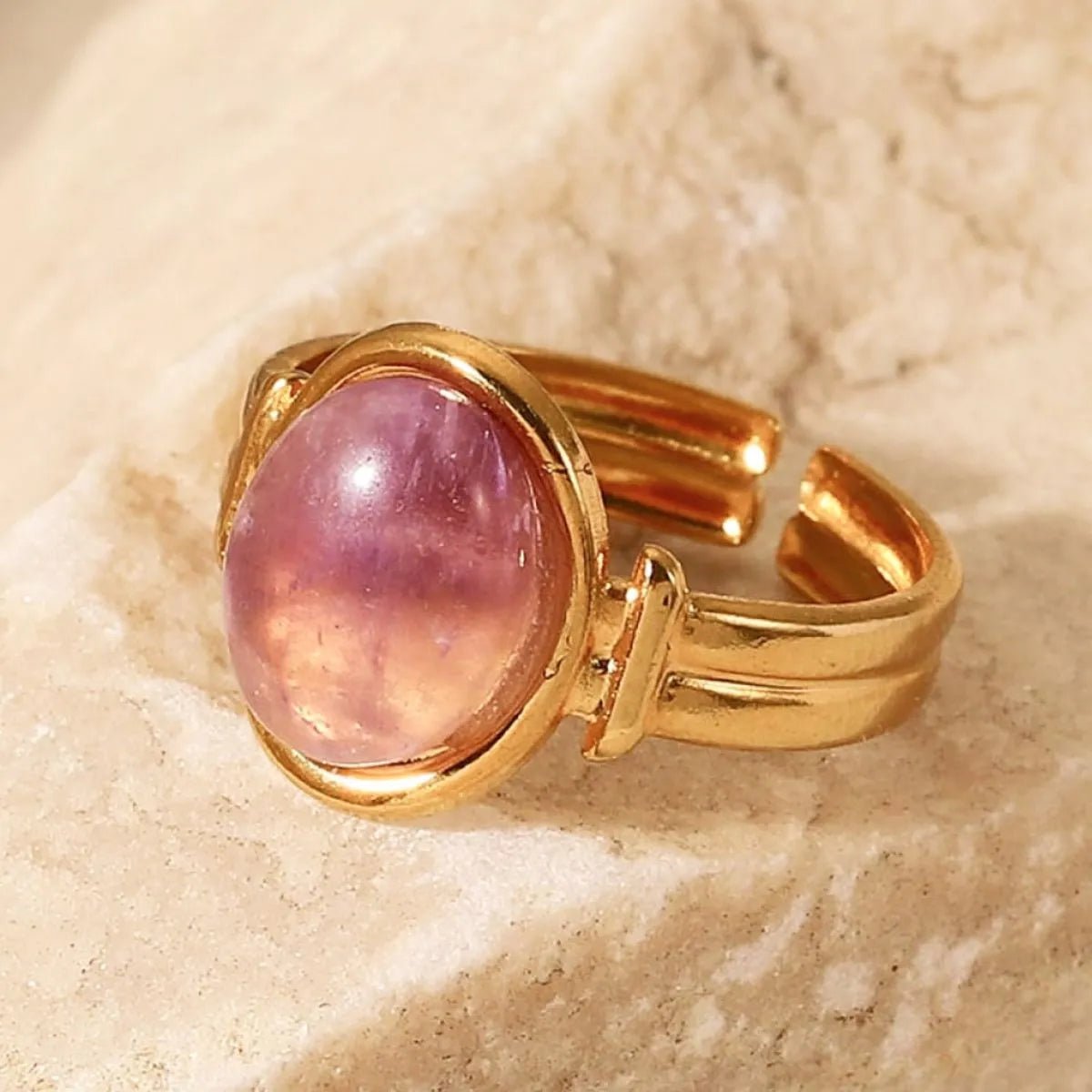 Vintage Natural Stone Gold Plated Adjustable Ring - MYSTIQOR