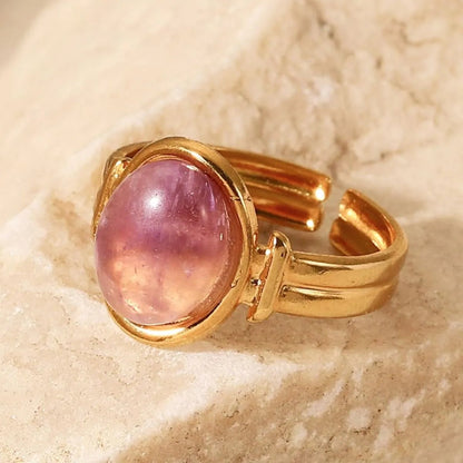 Vintage Natural Stone Gold Plated Adjustable Ring - MYSTIQOR