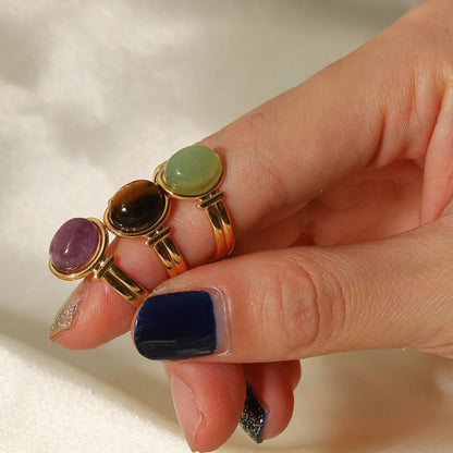 Vintage Natural Stone Gold Plated Adjustable Ring - MYSTIQOR