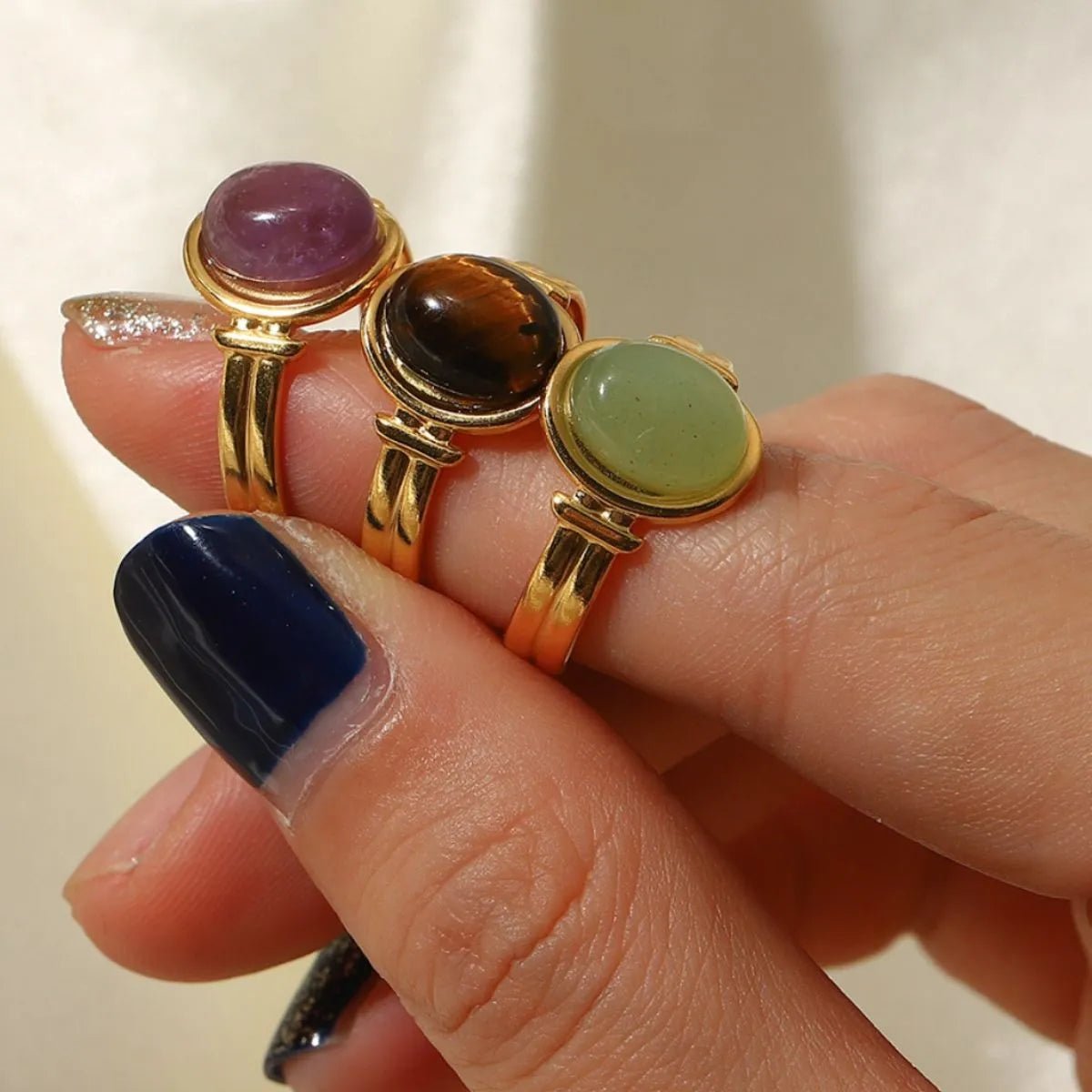 Vintage Natural Stone Gold Plated Adjustable Ring - MYSTIQOR