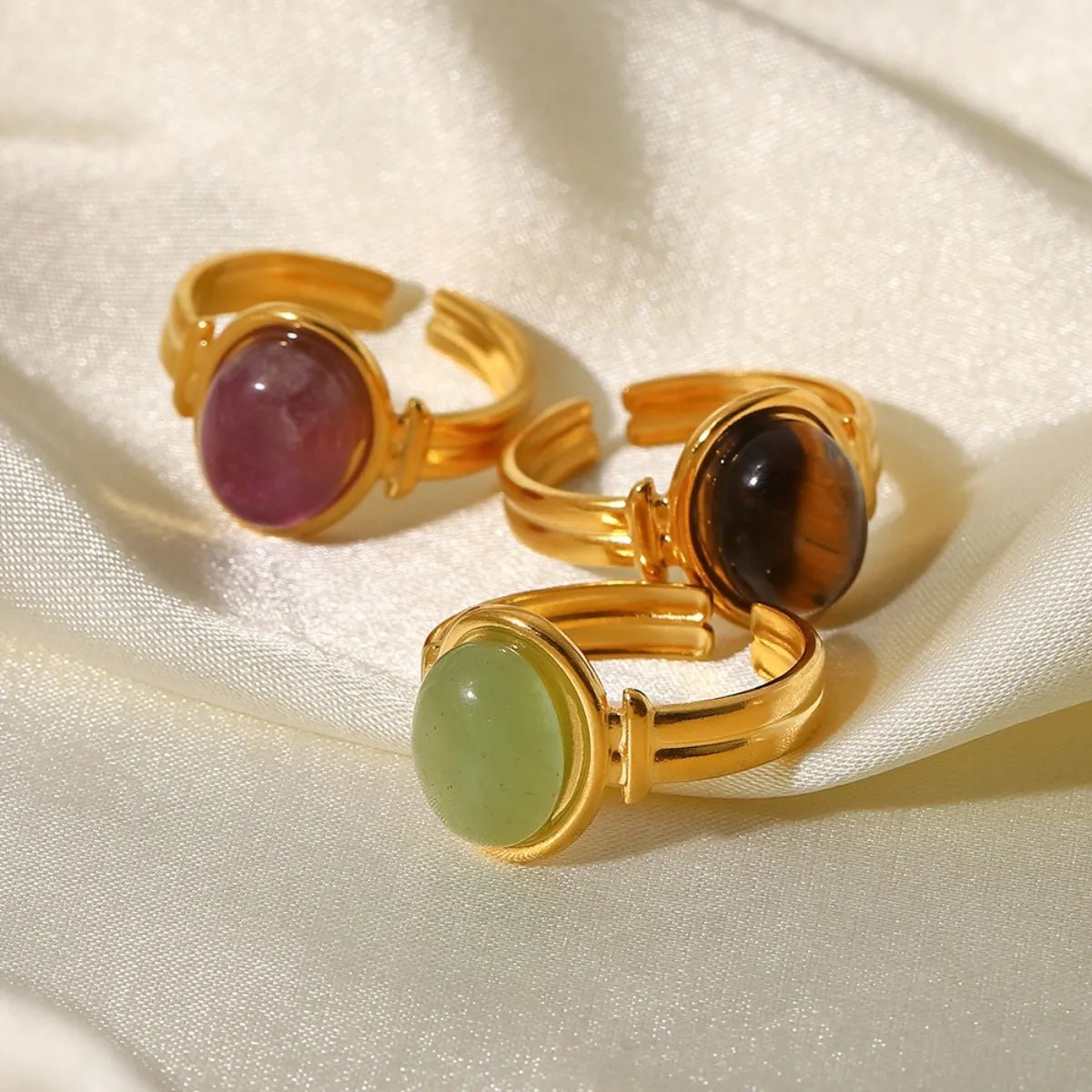 Vintage Natural Stone Gold Plated Adjustable Ring - MYSTIQOR